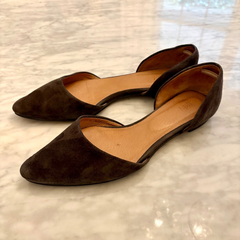 J.Jill Chocolate Brown Suede D'Orsay Flats Size 8.5 Minimalist Pointed Toe Shoes